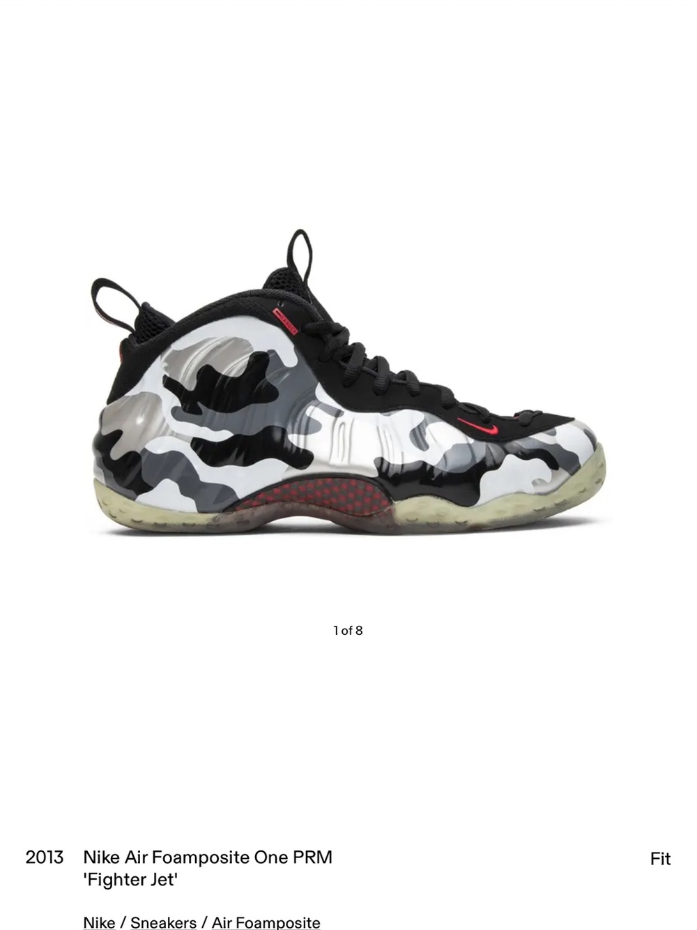Nike Foamposite One PRM Black White Gray with Red Accents